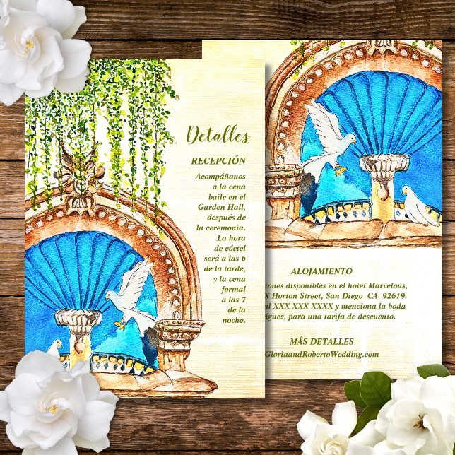Spanish, Hand-Painted Watercolor Wedding Details Enclosure Card (Creator Uploaded)
