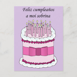 Spanish Happy Birthday Niece Cartoon Cake Postcard