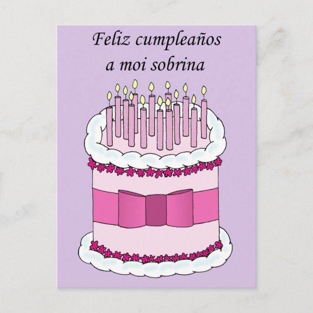 Spanish Happy Birthday Niece Cartoon Cake Postcard (Front)