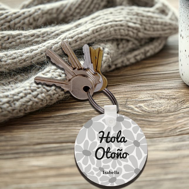 Spanish Hello Autumn Fall Vibes Personalize Keychain (Creator Uploaded)