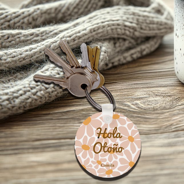 Spanish Hello Autumn Fall Vibes Personalize Keychain (Creator Uploaded)