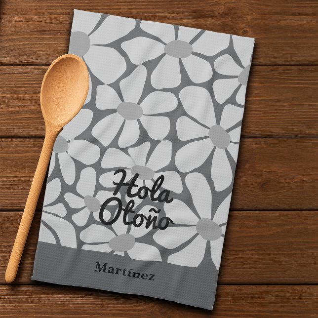 Spanish Hello Autumn Fall Vibes Personalize Kitchen Towel (Creator Uploaded)