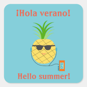 Spanish "Hello summer" Sticker with Pineapple