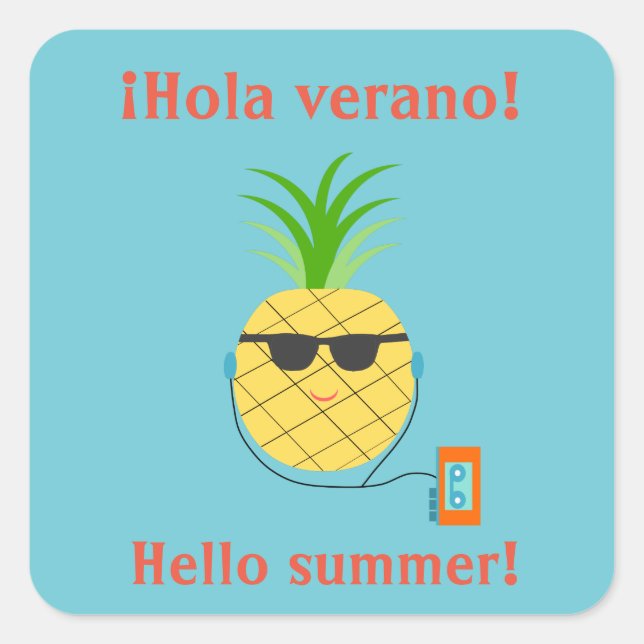 Spanish "Hello summer" Sticker with Pineapple (Front)