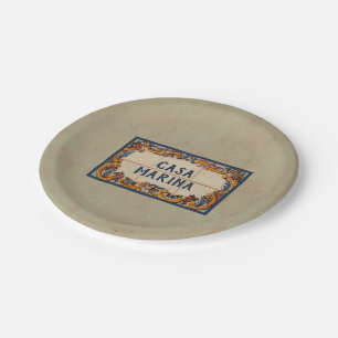 Spanish House Sign (text customizable) Paper Plate