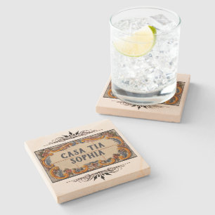 Spanish House Sign (text customizable) Stone Coaster