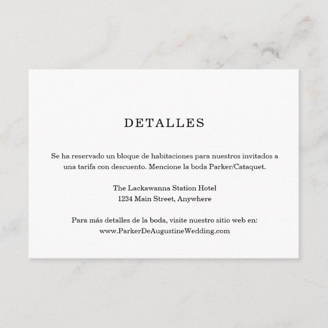 Spanish Information / Details Enclosure Card (Front)