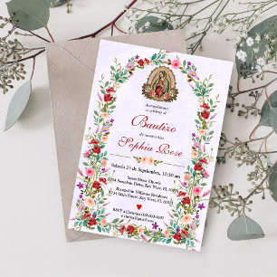 Spanish Invitacion De Bautizo Floral Baptism Invitation