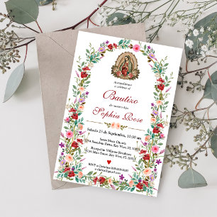 Spanish Invitacion De Bautizo Floral Baptism Invitation