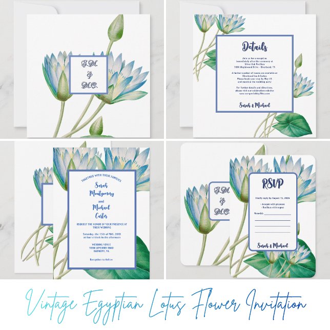 Spanish iris by Pierre-Joseph Redouté Invitation (Vintage Egyptian Lotus Flower Invitation)