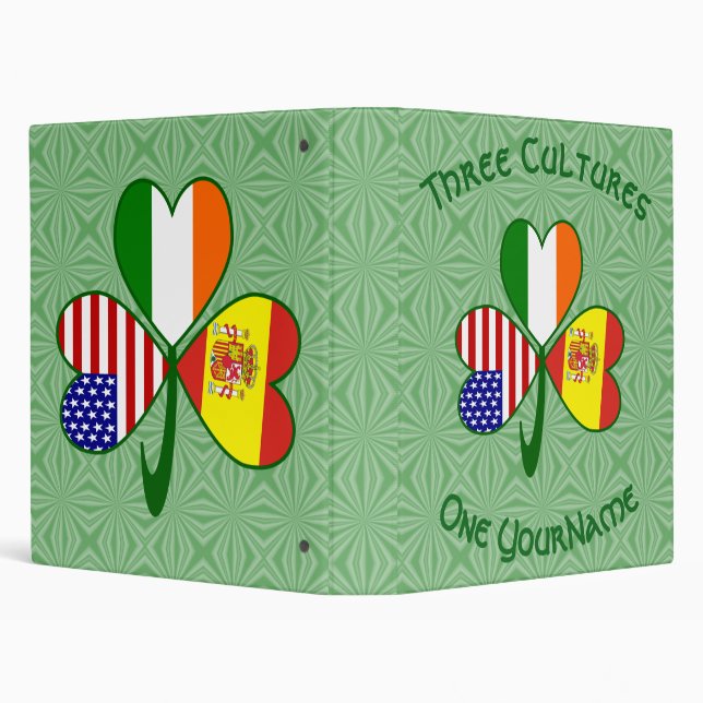Spanish Irish American Flag Shamrock Personalize  Binder (Background)