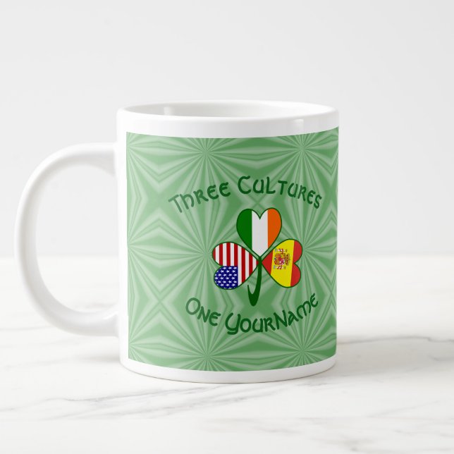 Spanish Irish American Flag Shamrock Personalize  Large Coffee Mug (Left)