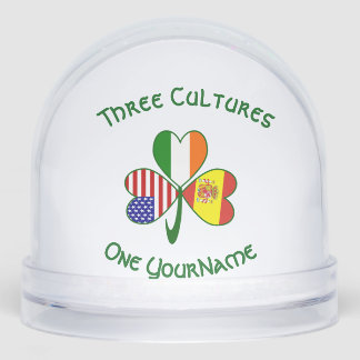 Spanish Irish American Flag Shamrock Personalize Snowglobe