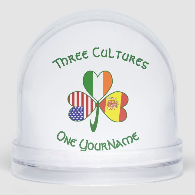 Spanish Irish American Flag Shamrock Personalize  Snowglobe (Front)