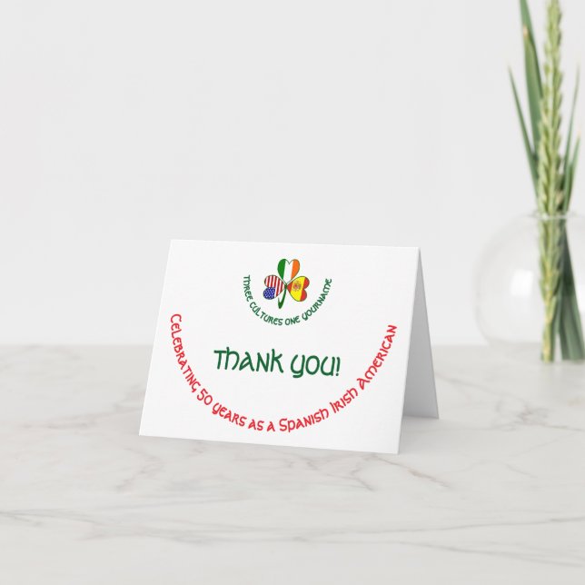 Spanish Irish American Shamrock Thank You Card (Front)