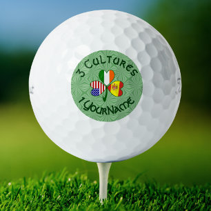 Spanish Irish USA Flags Shamrock Golf Ball