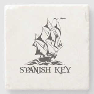 Spanish Key Marble Coasters - Black Logo