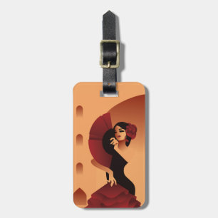 Spanish Lady with fan and rose in hair Luggage Tag