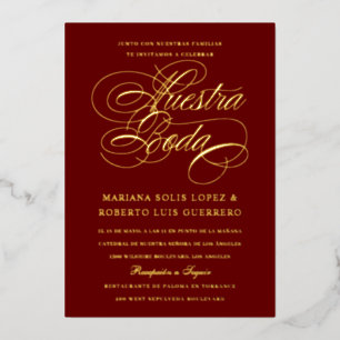 Spanish Language Nuestra Boda Maroon Gold 