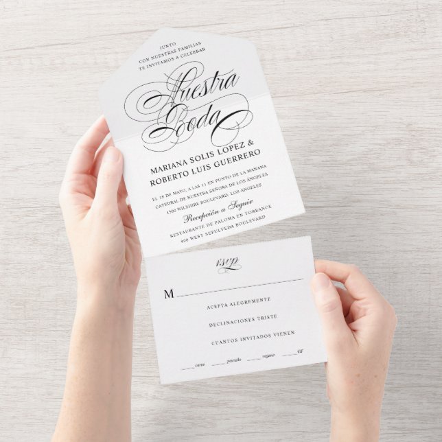Spanish Language Nuestra Boda Negra Wedding All In One Invitation (Tearaway)
