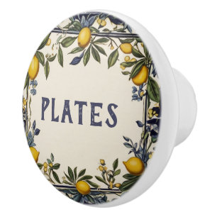 Spanish Lemon Custom Kitchen Cupboard Drawer Label Ceramic Knob