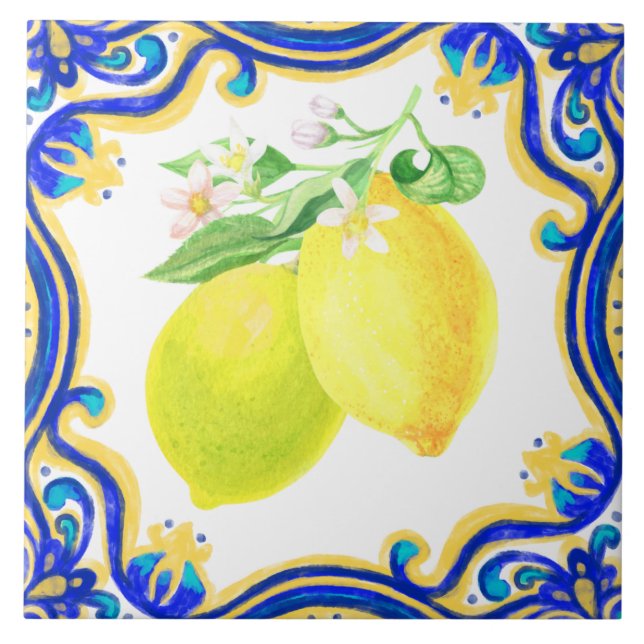 Spanish Lemon Mediterranean Yellow Blue Tile (Front)