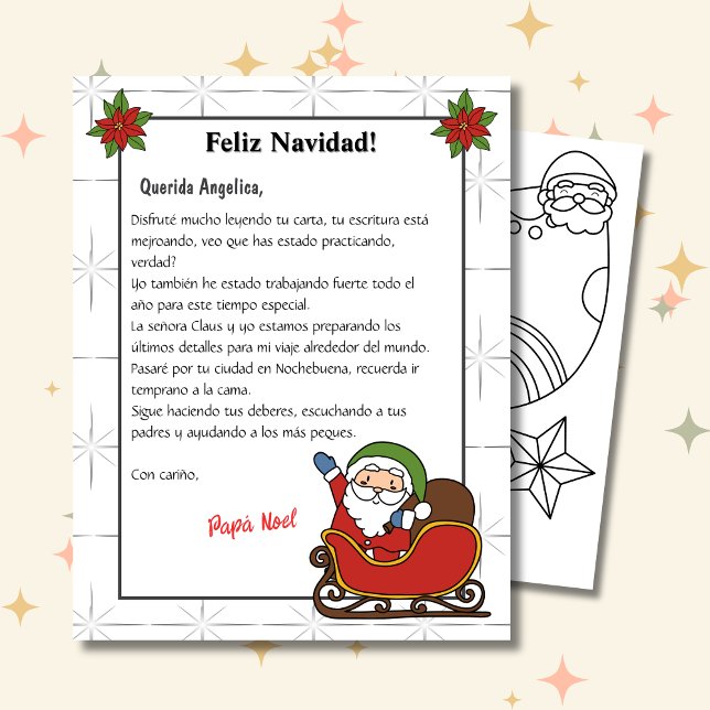 Spanish Letter From Santa White Carta a Papá Noel (Spanish Letter from Santa White, personalized name & text, customizable. ConJesusenelcamino)