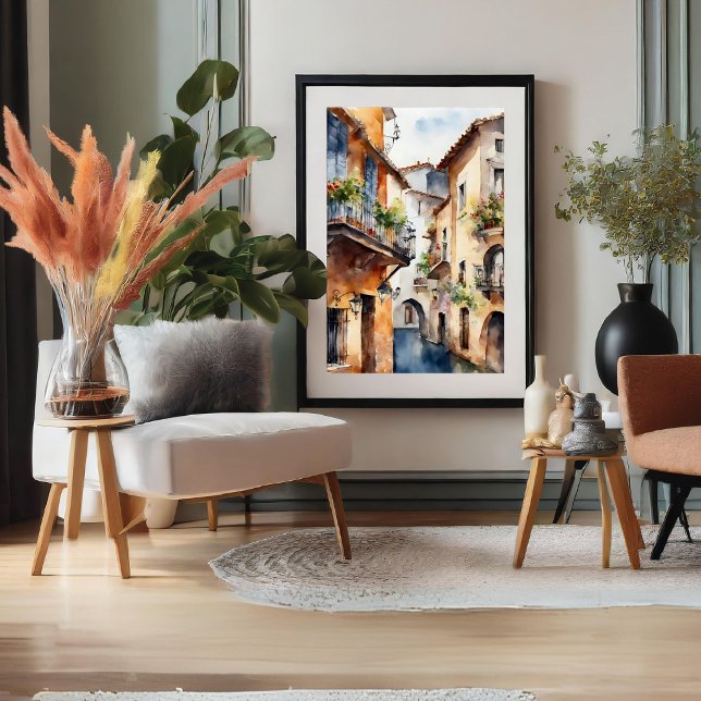 Spanish Little Old Town Watercolor Poster (Spanish Little Old Town Watercolor Poster)