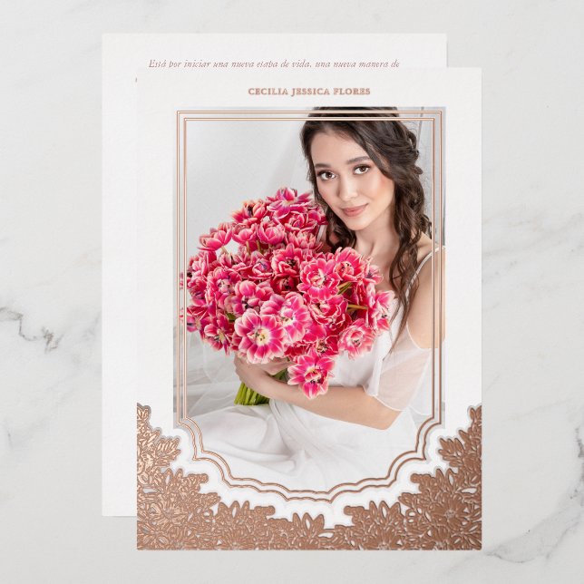 Spanish Luxury Floral Frame Mis XV Años Photo (Front/Back)