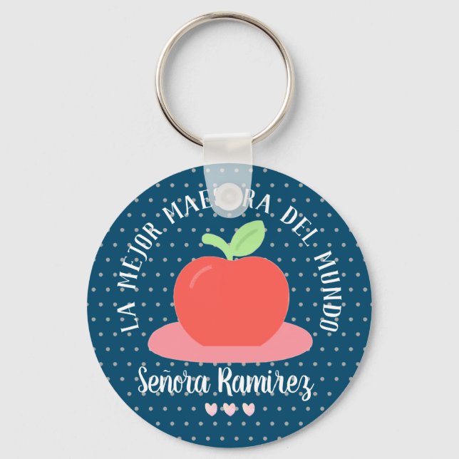 Spanish Maestra Happy Teacher's Day Cute Apple Keychain (Front)