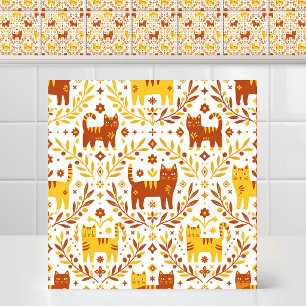 Spanish Majolica Minimalist Cute Cat Mediterranean Tile