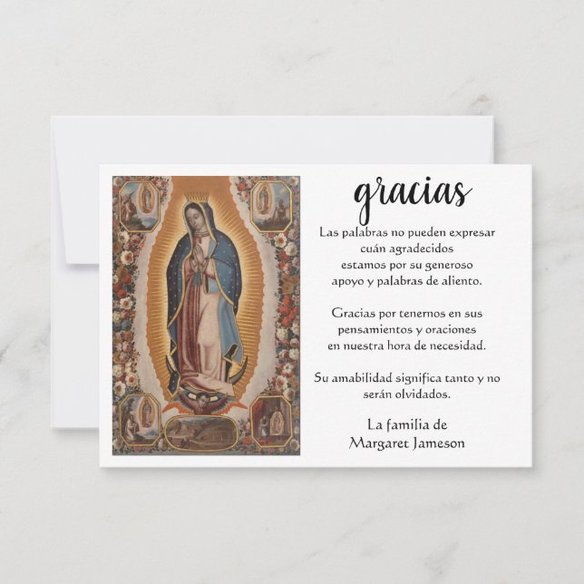 Spanish Mary Guadalupe Thank You Condolence (Front)