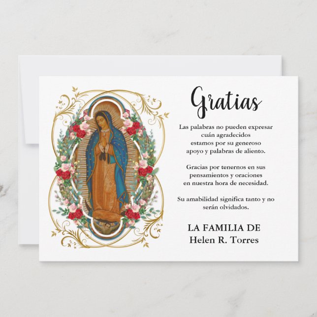 Spanish Mary Guadalupe Thank You Condolence (Front)