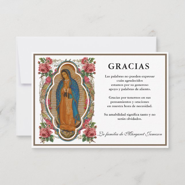Spanish Mary Guadalupe Thank You Condolence (Front)