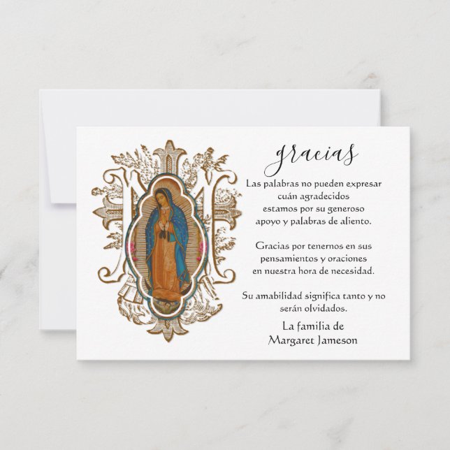 Spanish Mary Guadalupe Thank You Condolence (Front)