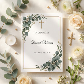 Spanish memorial service funeral w/eucalyptus invitation