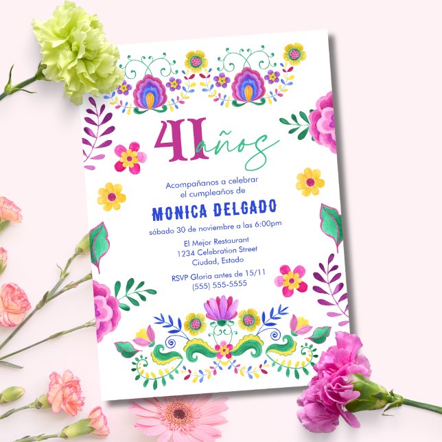 Spanish Mexican Fiesta Floral 41st Birthday Party Invitation (Creator Uploaded)