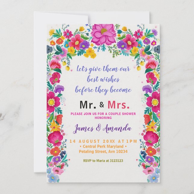 Spanish Mexican Floral Mr and Mrs Cactus Floral Invitation (Front)