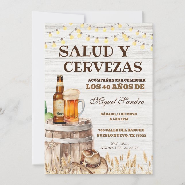 Spanish Mexican Man Beer Salud Invitation (Devant)