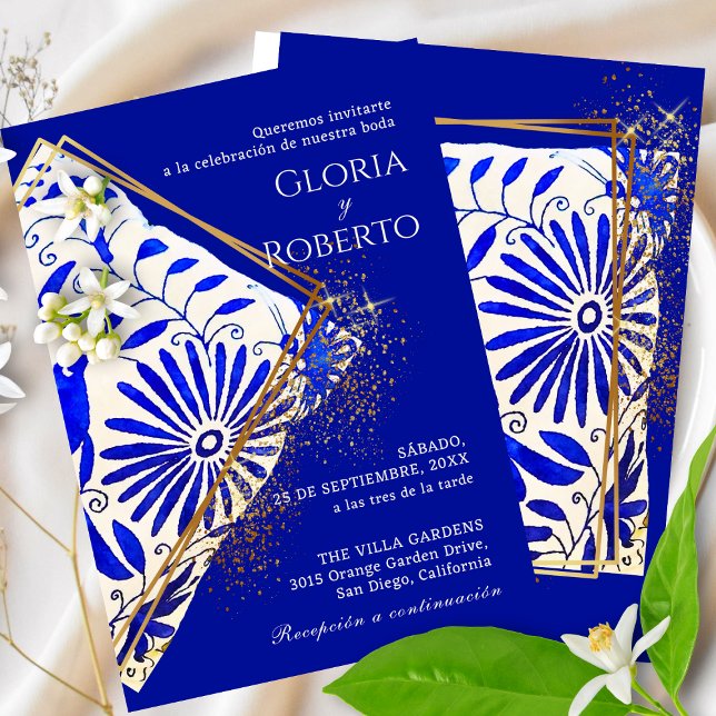 Spanish Mexican Wedding Talavera Blue Elegant  Invitation (Creator Uploaded)