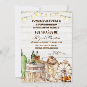 Spanish Mexican Western whiskey Cowboy Adult Man Invitation
