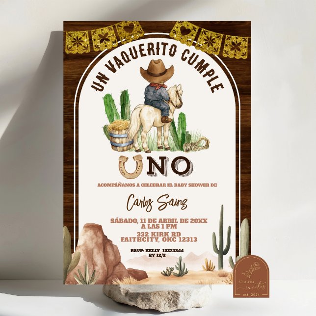 Spanish Mexican Wild West Cowboy turning one Invitation (Creator Uploaded)
