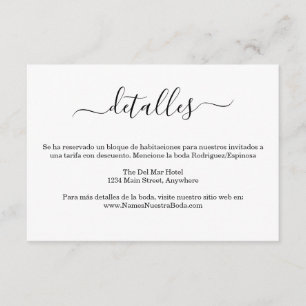 Spanish Modern Bianco Y Negro Boda Detalles Enclosure Card