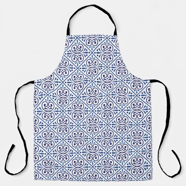 Spanish Navy Indigo Tile mediterranean Azulejos Apron (Front)