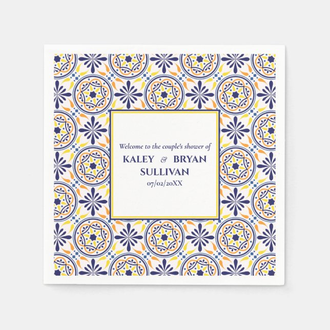 Spanish Navy Yellow Tile mediterranean wedding V1 Napkin (Front)