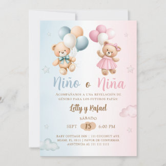 Spanish Nino o Nina Teddy Bear Gender Reveal Invitation