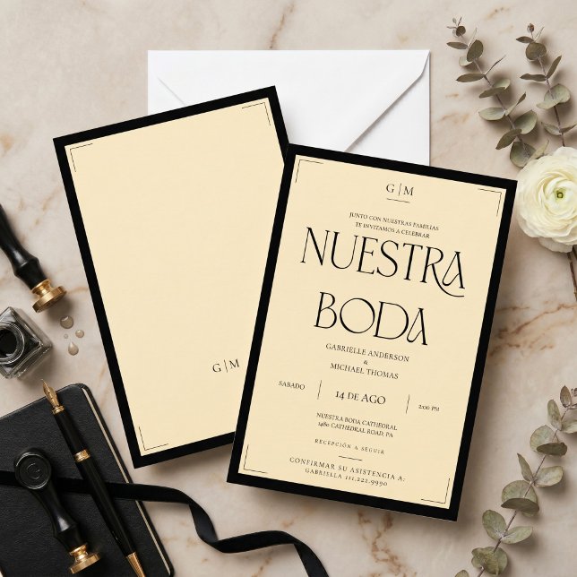 Spanish Nuestra Boda Art Deco Eegant Wedding Invit Invitation (Creator Uploaded)