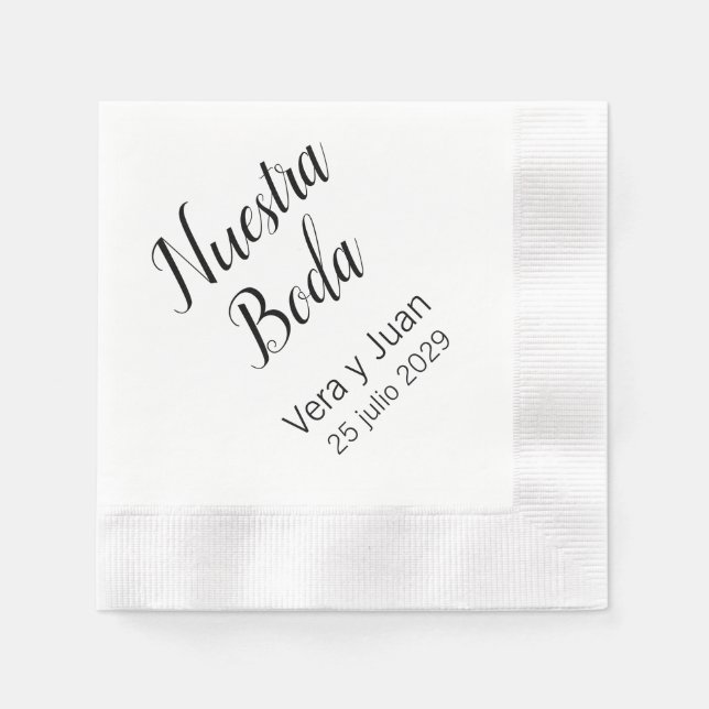 Spanish Nuestra Boda Personalized Wedding Napkins (Front)
