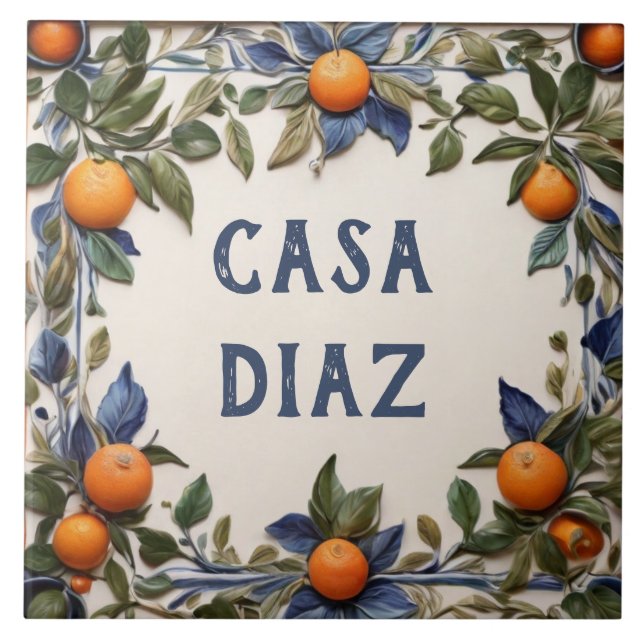 Spanish Oranges Custom House Name Plaque Sign Tile (Front)