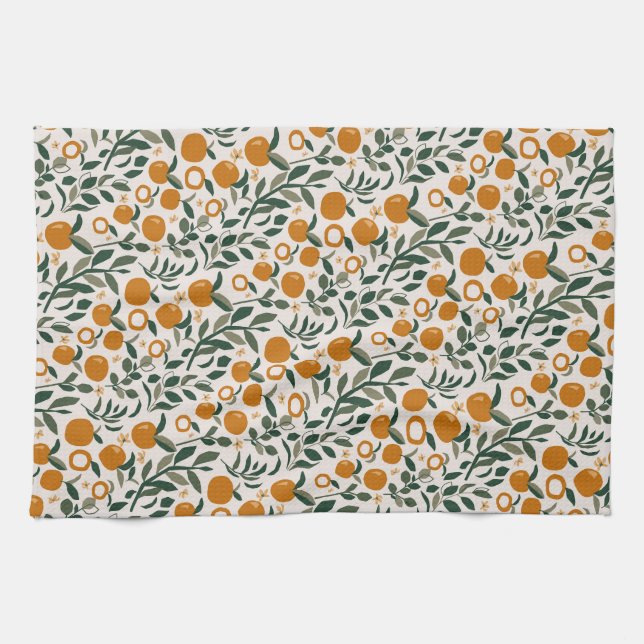Spanish Orchard - pattern of oranges and leaves Kitchen Towel (Horizontal)